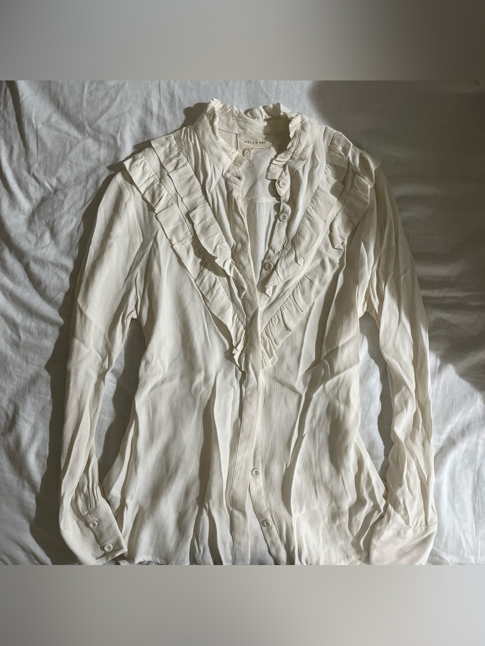 Anthropologie Mello Day cream ruffle romantic English Victorian style blouse